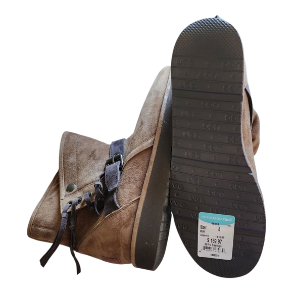 NWT UGG KARISA BRUNO Brown Suede Shearling Fringe Boots Size 8 Made in Italy - Picture 2 of 9